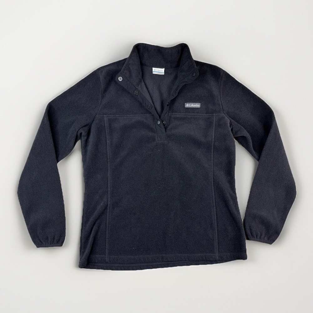 Columbia Women's Fleece Pullover Jacket L Black 1/4 Snap Outdoors‎ Gorpcore